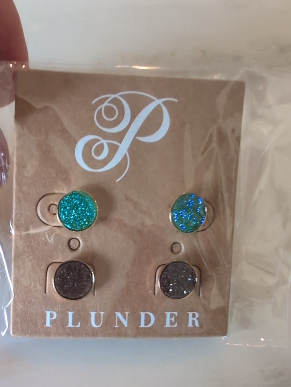 Plunder Teal Druzy & Gunmetal Sparkle Stud Earring Set